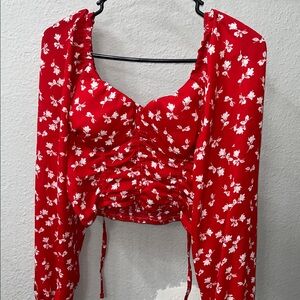 Floral Red Long Sleeve Top